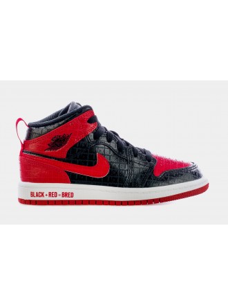 Air Jordan 1 Mid Negro + Rojo = Bred Preescolar Zapatillas Lifestyle (Negro/Rojo)