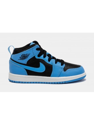 Air Jordan 1 Retro Mid University Blue Preescolar Lifestyle Zapatos (Negro/Azul)