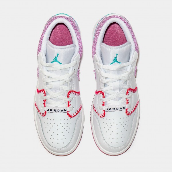 Air Jordan 1 Low Knit Grade School Lifestyle Shoes (White/Pink) Envío gratuito