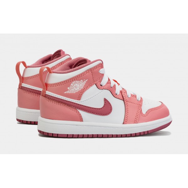 Air Jordan 1 Retro Mid Valentine's Day Preescolar Zapatillas Lifestyle (Blanco/Rosa)
