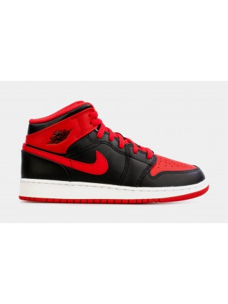 Air Jordan 1 Retro Mid Alternate Bred Escuela Primaria Lifestyle Zapatos (Negro/Rojo) Envío gratuito