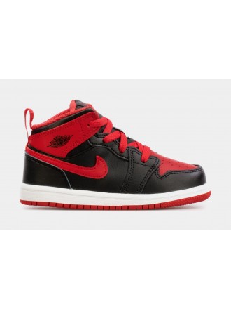 Air Jordan 1 Retro Mid Infantil Toddler Lifestyle Zapatos (Negro/Rojo)