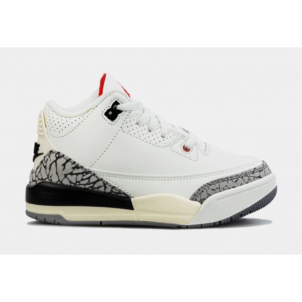 Air Jordan 3 Retro White Cement Reimagined Preescolar Lifestyle Zapatos (Blanco/Gris)