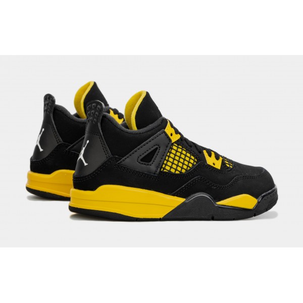 Air Jordan 4 Retro Trueno preescolar estilo de vida zapatos (Negro / Amarillo)