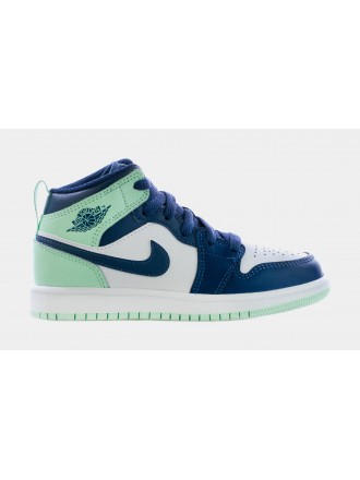 Air Jordan 1 Mid Azul Menta Preescolar Estilo de vida Zapatos (Azul / Verde)