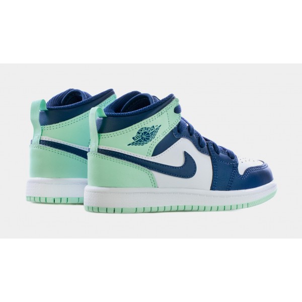 Air Jordan 1 Mid Azul Menta Preescolar Estilo de vida Zapatos (Azul / Verde)