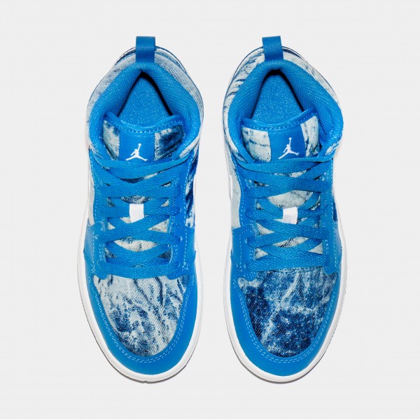 Air Jordan 1 Mid Washed Denim Preescolar Zapatillas Lifestyle (Azul)