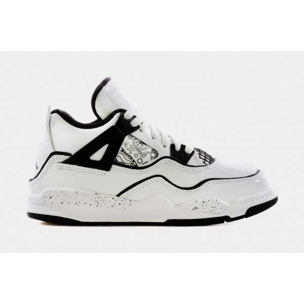 Air Jordan 4 Retro SE DIY Preschool Lifestyle Shoe (Blanco/Negro)