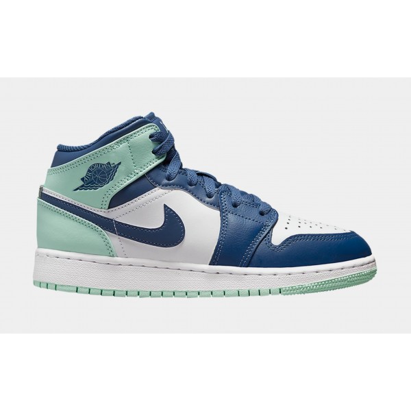 Air Jordan 1 Mid Azul Menta Escuela Primaria Lifestyle Zapatos (Azul / Verde) Límite de uno por cliente