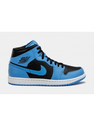 Air Jordan 1 Retro Mid University Blue Mens Lifestyle Zapatos (Azul / Negro)