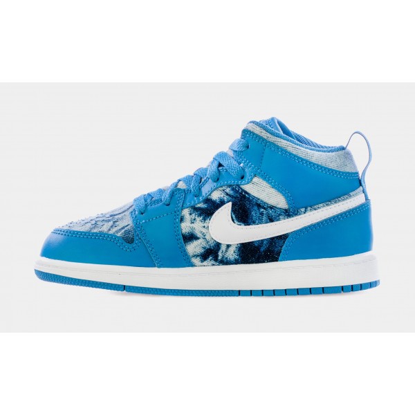 Air Jordan 1 Mid Washed Denim Preescolar Zapatillas Lifestyle (Azul)