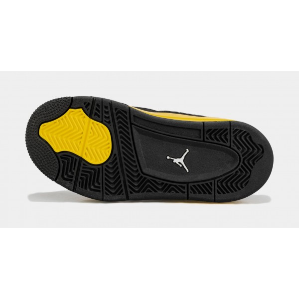 Air Jordan 4 Retro Trueno preescolar estilo de vida zapatos (Negro / Amarillo)