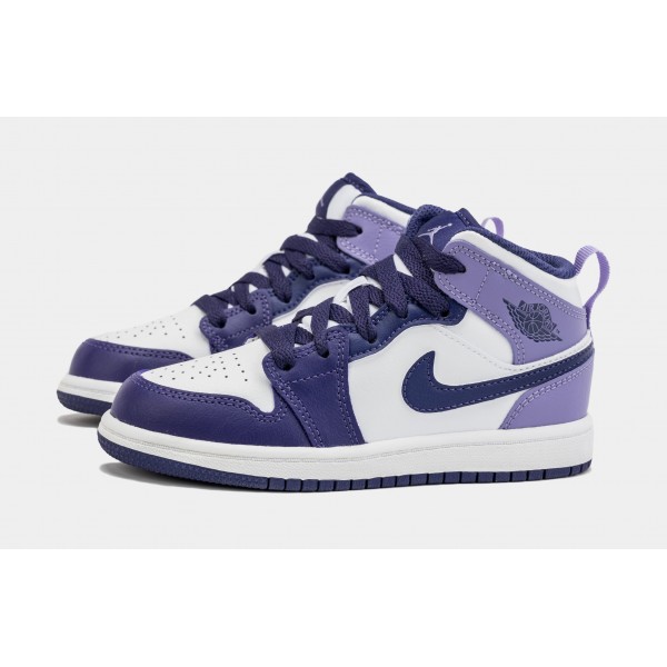Air Jordan 1 Retro Mid Blueberry Preescolar Estilo de vida Zapatos (púrpura)