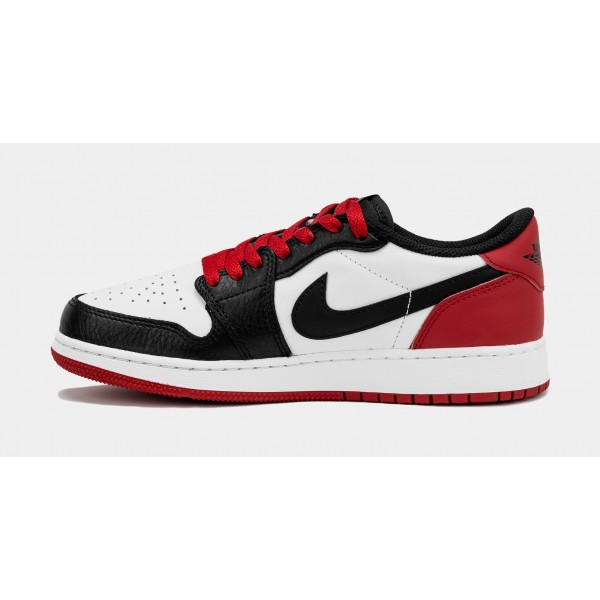Air Jordan 1 Retro Low OG Negro Toe Grade School Lifestyle Zapatos (Blanco/Rojo)
