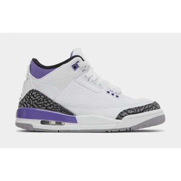 Air Jordan 3 Retro Dark Iris Grade School Lifestyle Shoes (White/Purple) Envío gratuito