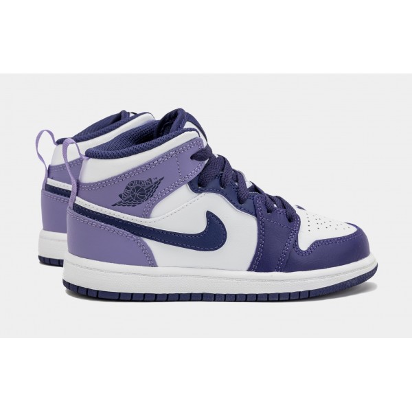 Air Jordan 1 Retro Mid Blueberry Preescolar Estilo de vida Zapatos (púrpura)